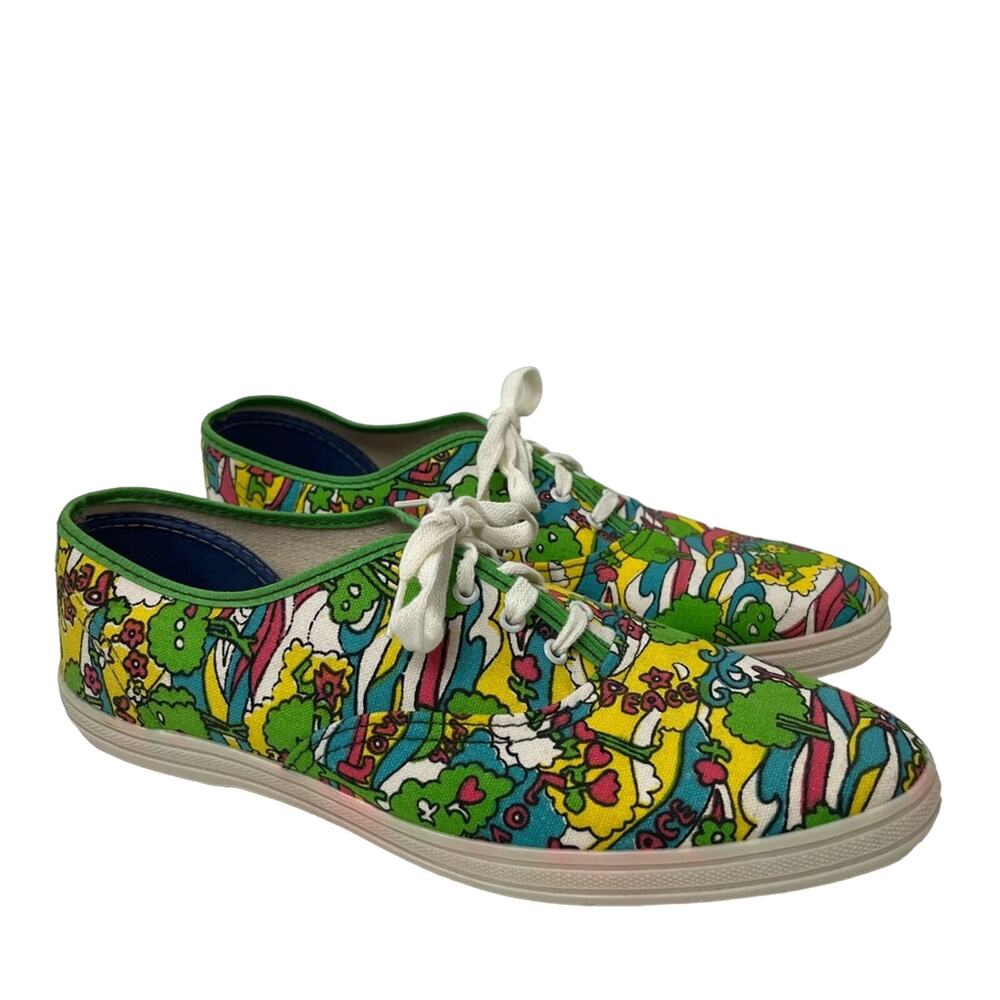 70s Vintage Womens Shoe 8 Hippy Sneaker Colorful Dopamine Maximalist Trippy VANS